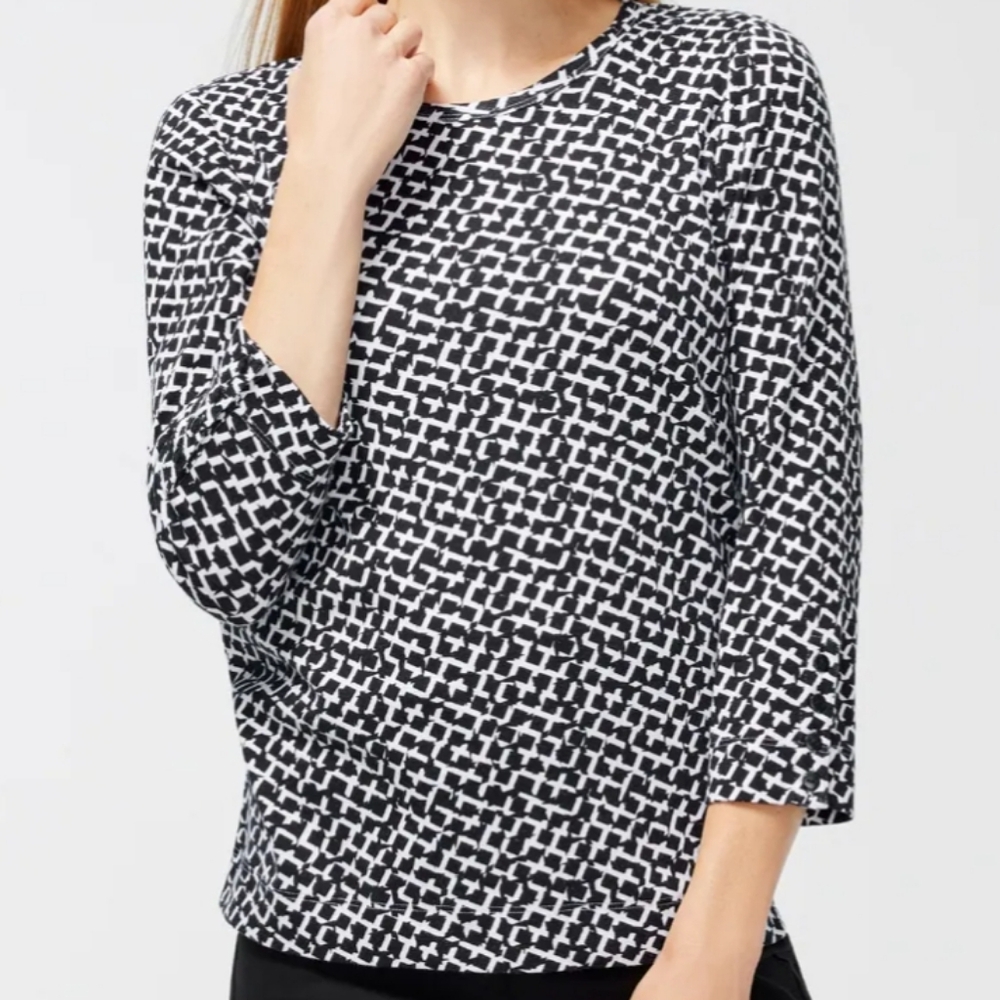 Chico's Women's Black & White Abstract 3/4 Sleeve Everday Tee Size 2 (Large 12)